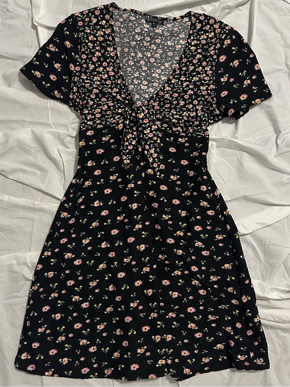 Topshop Black Mini Dress with Pink Floral Print